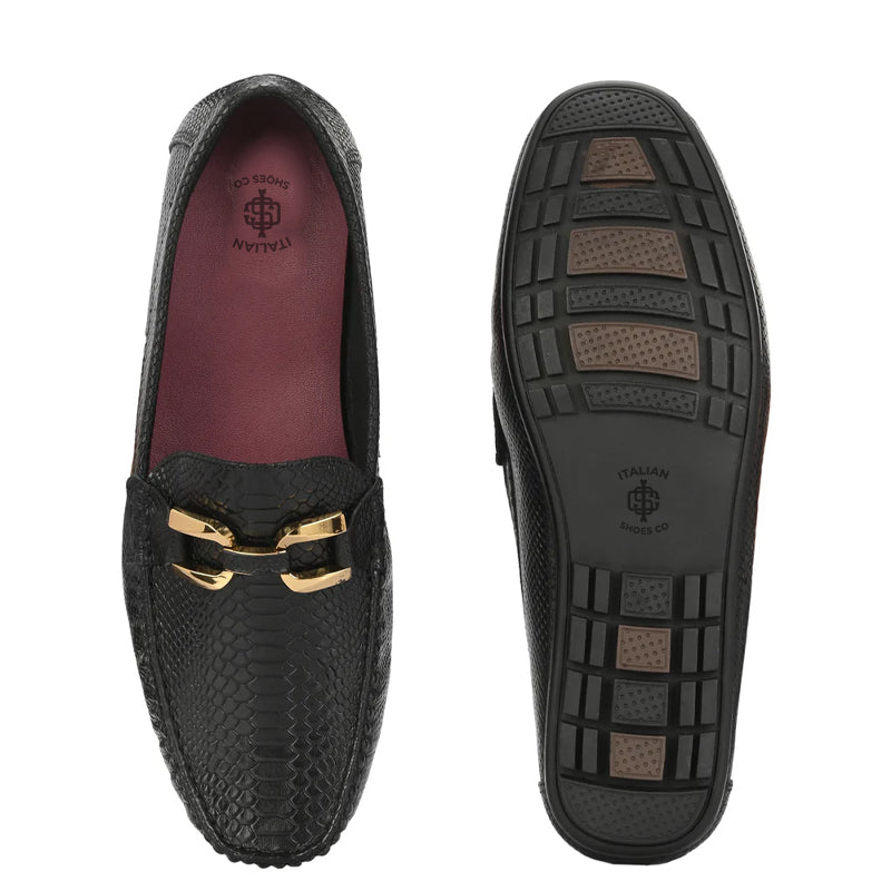 Premium Leather Black Loafer With Gold Buckled