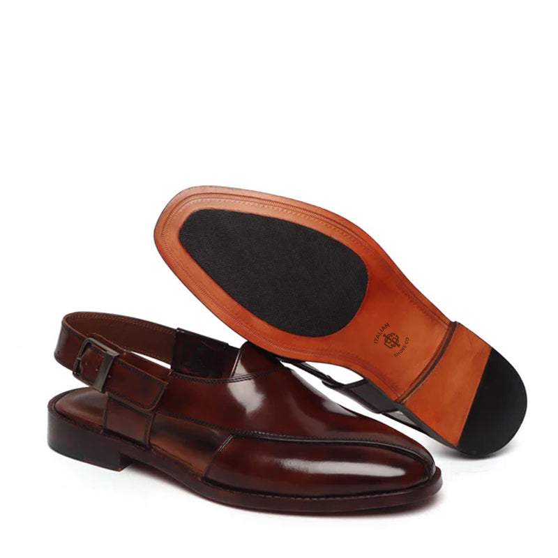 Leather Handmade Cross Strap Peshawari Black Sandal