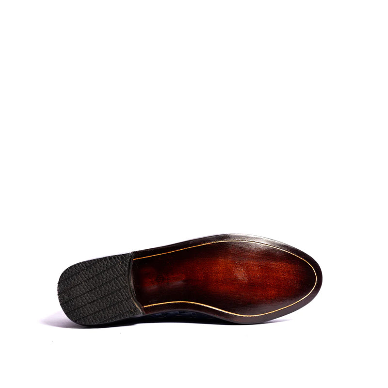 Pure Woven Leather Horsebit Buckled Blue Loafer