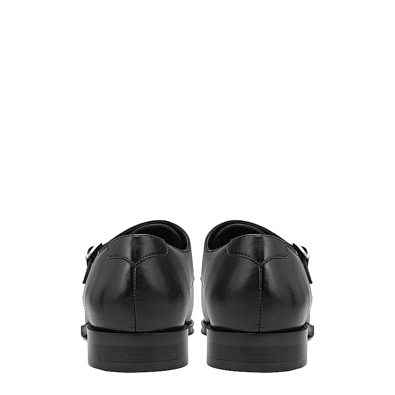 Plain Polished Leather Double Monk Shoe Black