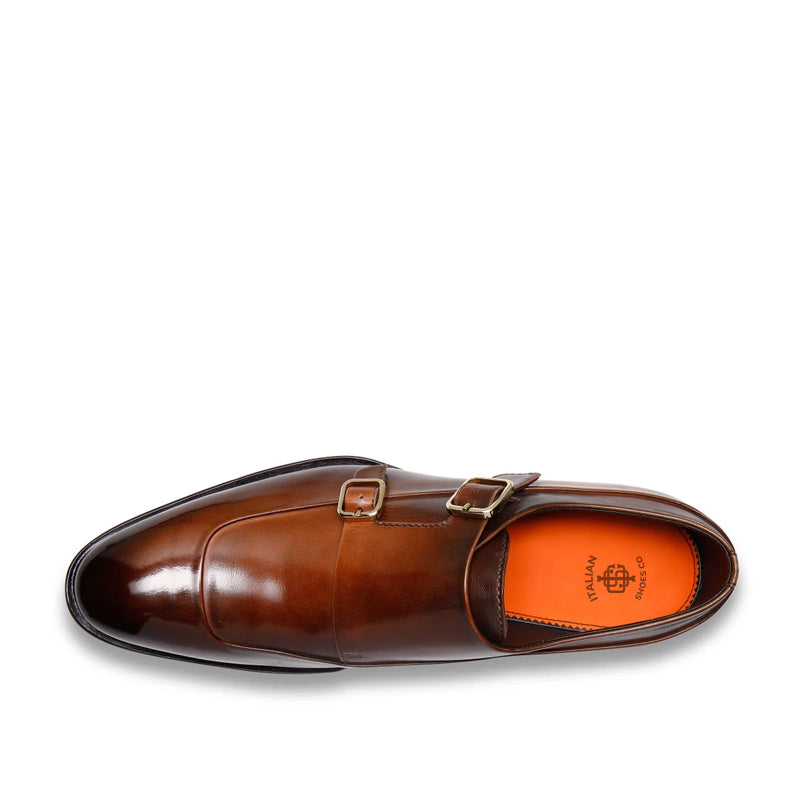 Men Cap-Toe Double Strap Brown Monk Shoe