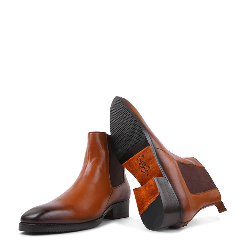 Men Solid High-Top Leather Chelsea Tan Boot