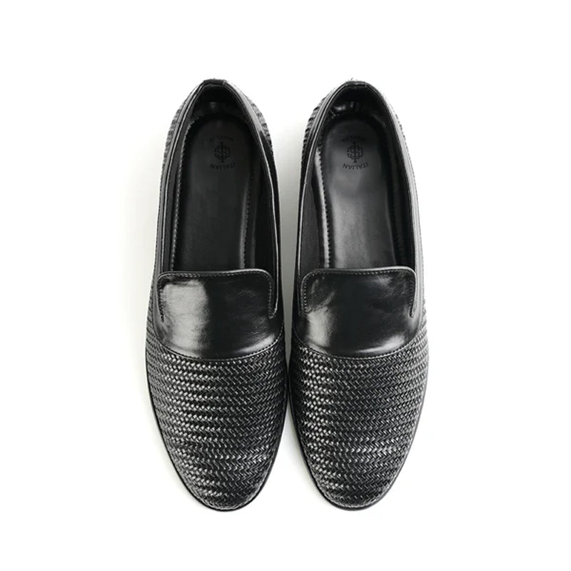 Woven Slip-On Leather Brown Loafer For Men