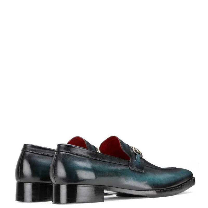 Dual Shade Leather Horsebit Buckled Loafer Blue