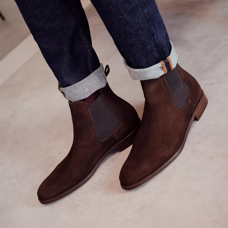 Luxury Suede Italian Leather Chelsea Boot Brown