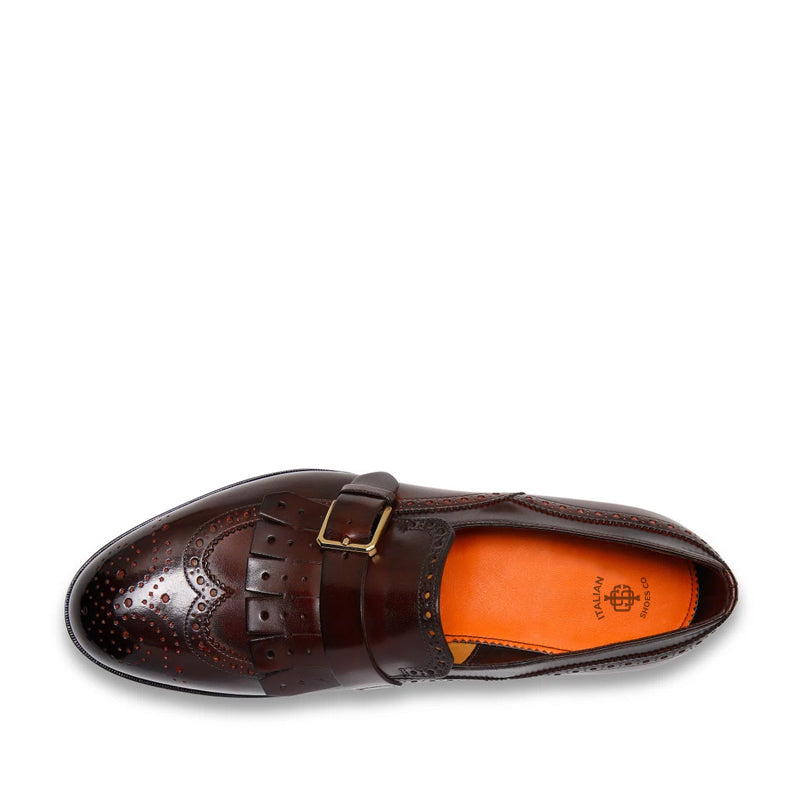 Handmade Leather Single Buckle Tan Loafer  With Fringe