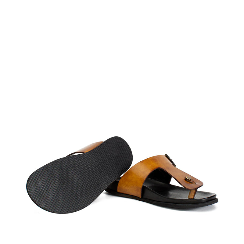 Men Slip-On Leather Tan Buckle Sandal