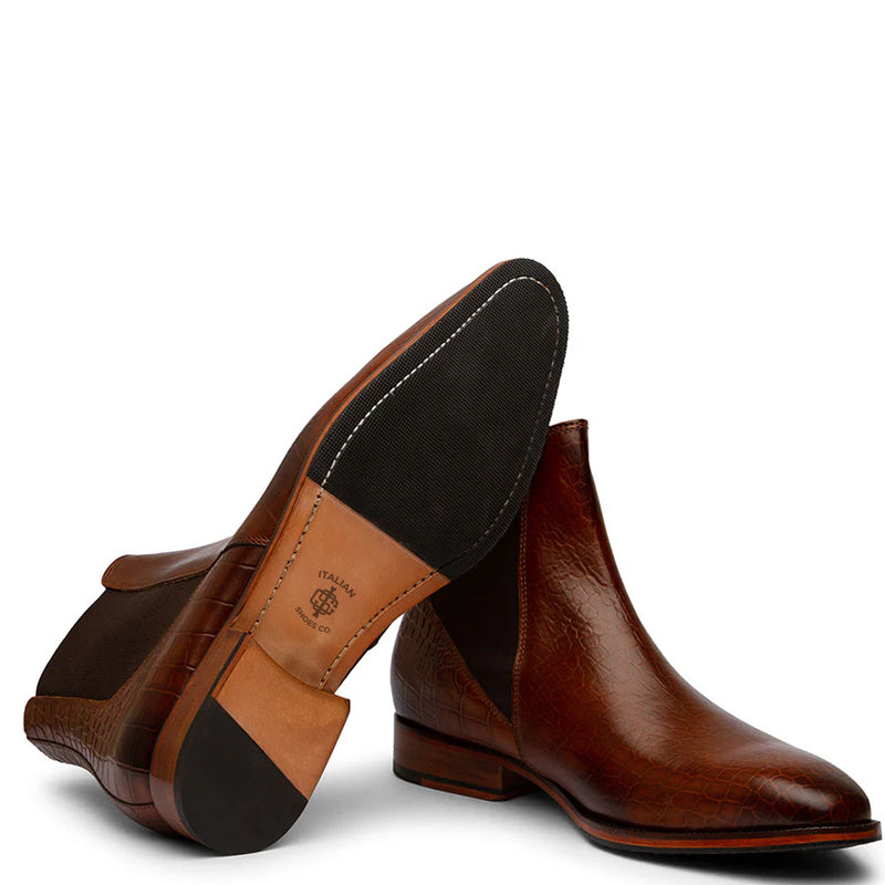 Mid-Top Croco Leather Chelsea Boots For Men