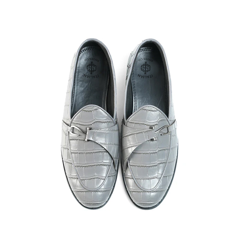Side Hook Croco Leather Formal Grey Loafer