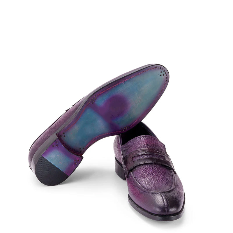 Men Split Toe Leather Loafer Purple Shoe