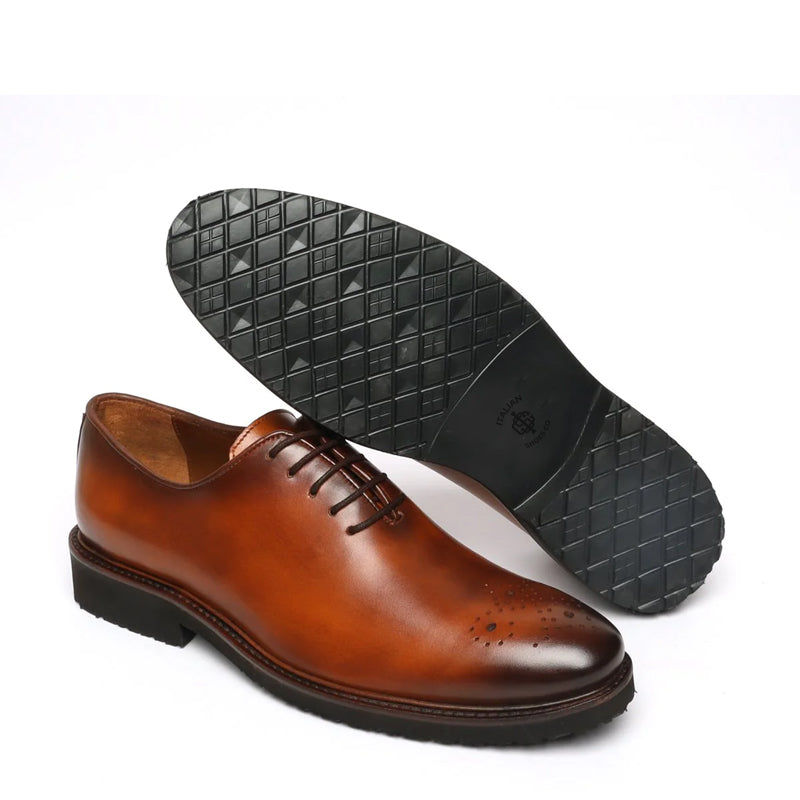 Men Wholecut Shiny Leather Grey Oxford Shoe