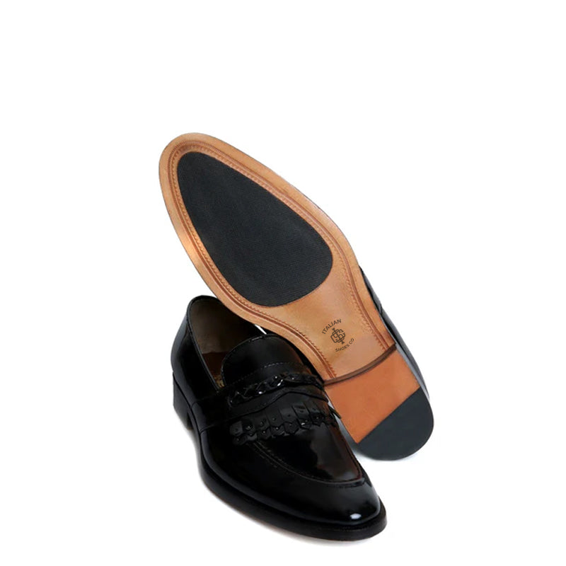 Patent Leather Slip-On Blue Loafer With Dual Fringes