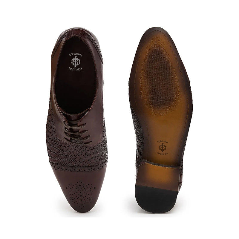 Men Handmade Leather Woven Textured Oxford Shoe Black