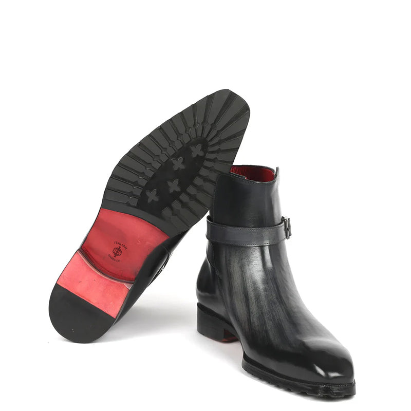 Patina Leather Jodhpur Black and Grey Boot With Side Buckle
