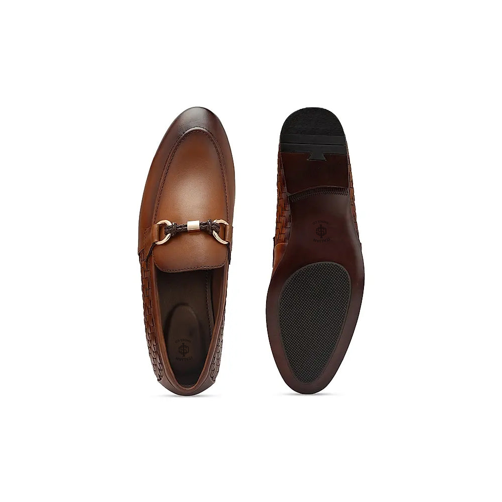 Pure Leather Textured Tan Loafer With Buckle