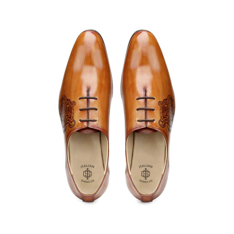 Classic Wholecut Shiny Leather Plain Oxford Shoe Tans