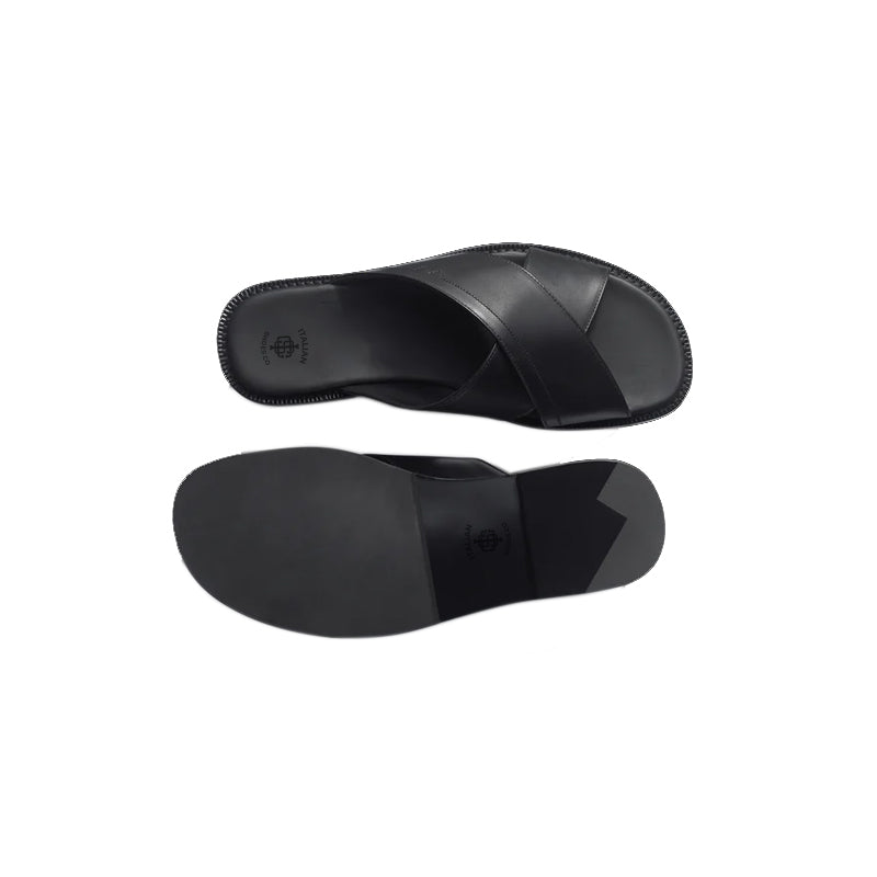 Leather Cross Strap Sandals For Men