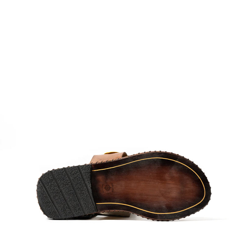 Handmade Comfort Leather Stitch Yellow and Brown Slipper