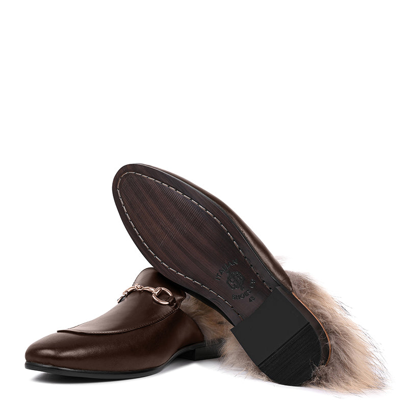 Premium Leather Black Mule With Fur