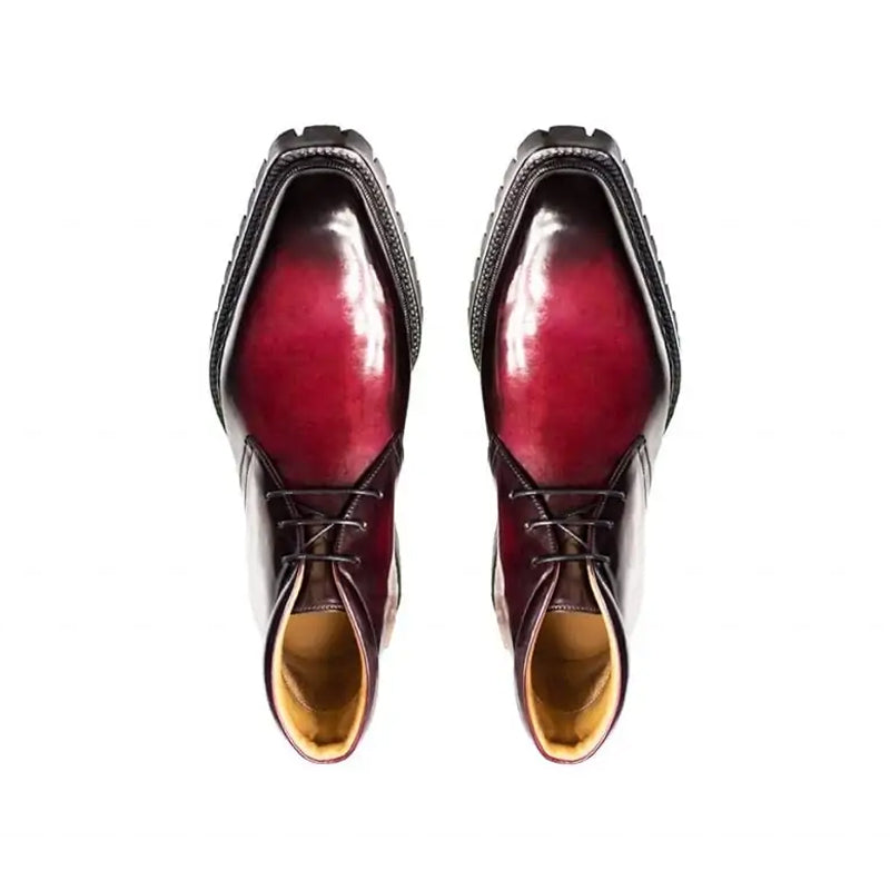 Men Handpainted Solid Leather Chukkas Burgundy Boot