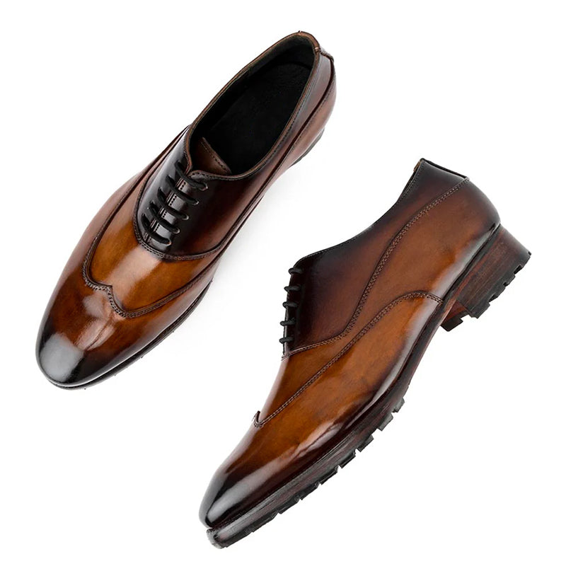 Classic Patina Glossed Leather Oxfords Shoe Tan