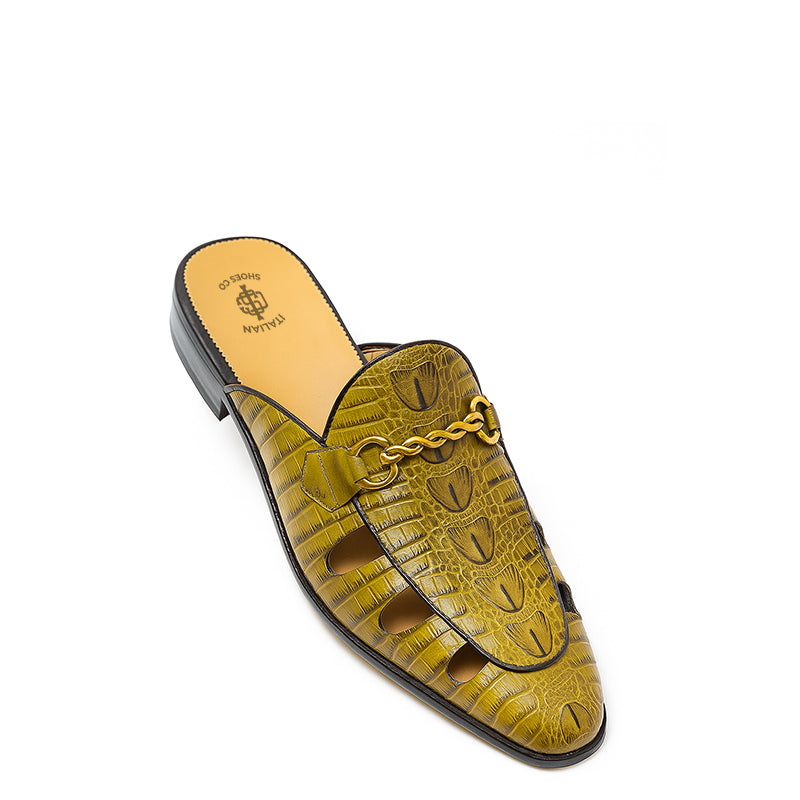 Embellished Textured Leather Mule Blue