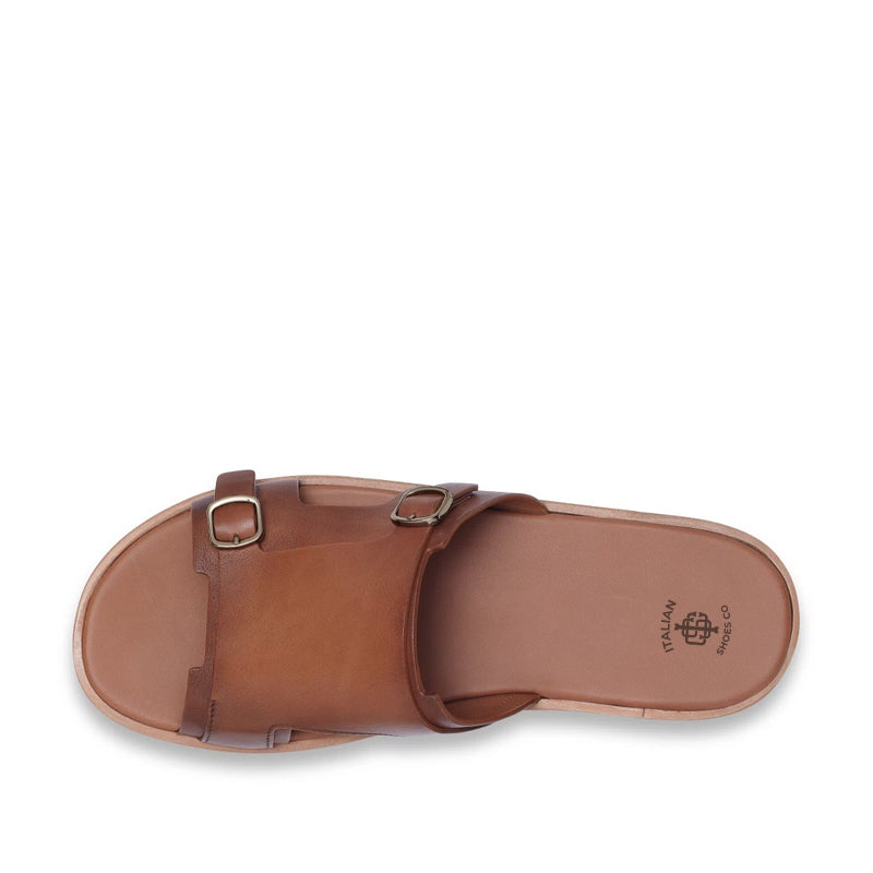 Men Double Buckle Leather Comfort White Sandal