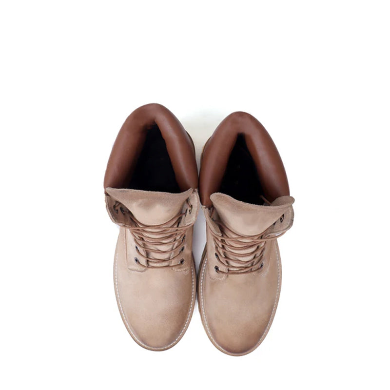 Suede Leather Lace-Up Biker Beige Boot