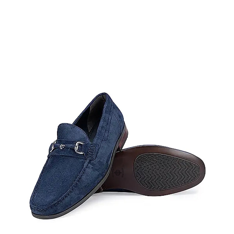 Suede Leather Formal Horsebit Buckled Blue Loafer