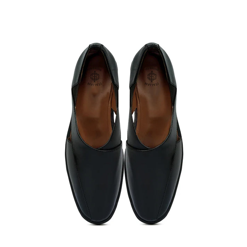 Cross Strap Slip-On Leather Peshawari Black Sandal