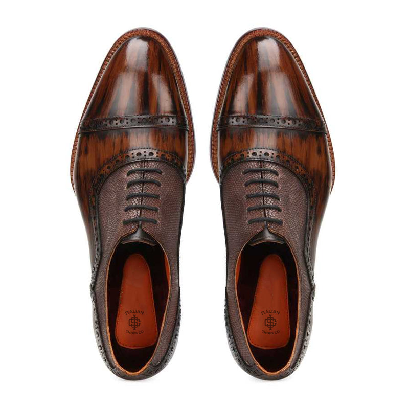 Premium Captoe Shiny Leather Oxford Brown Shoes