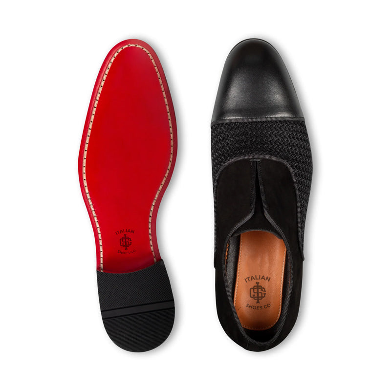 Men Suede Cap-Toe Leather Oxford Black Shoe