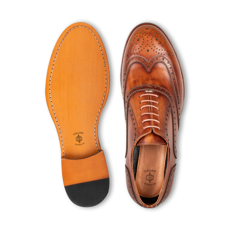 Classic Design Wingtip Pure Leather Oxford Shoe Tan