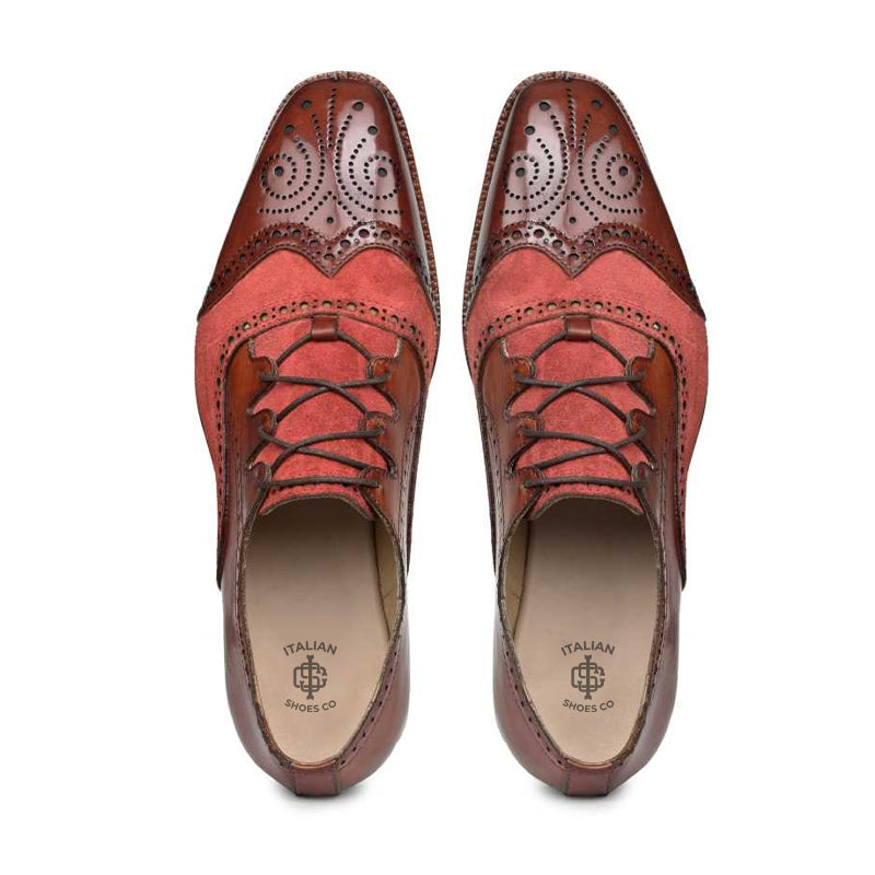 Criss Cross Leather Brown and Maroon Oxford Shoe