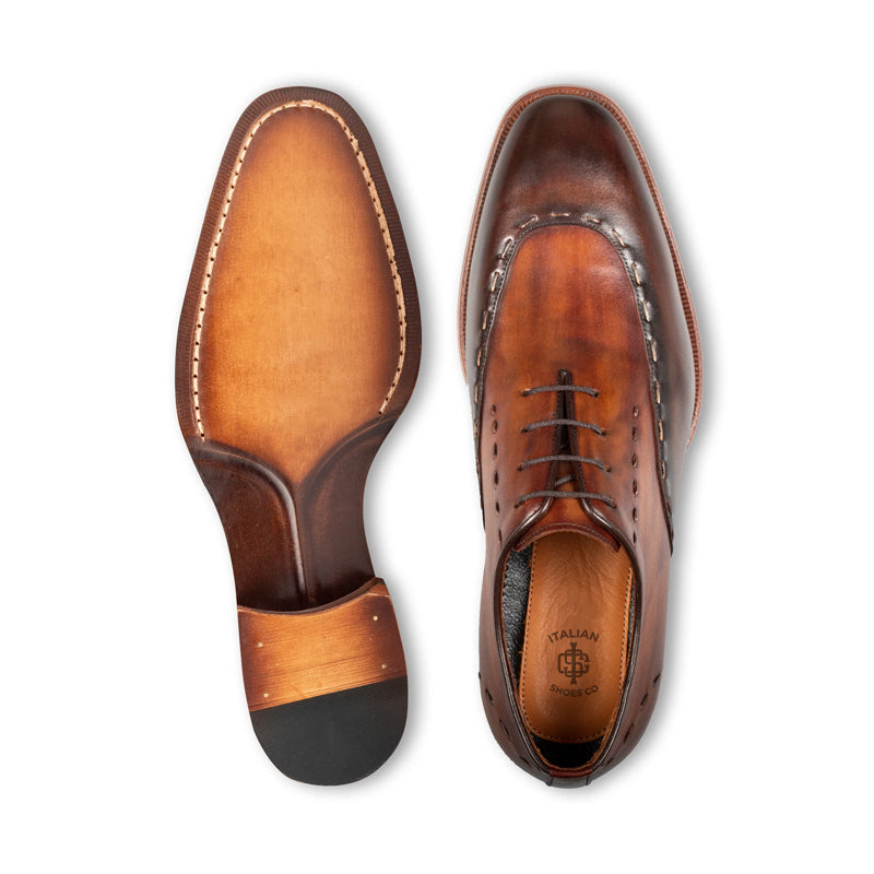 Polished Leather Handmade Oxford Shoe Tan and Brown