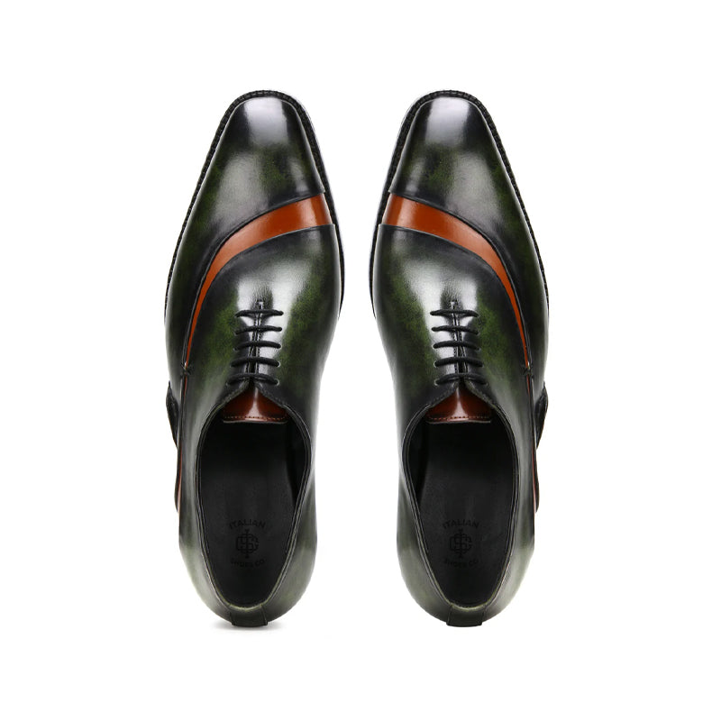 Handcrafted Leather Oxford in Forest Green & Burnished Chestnut
