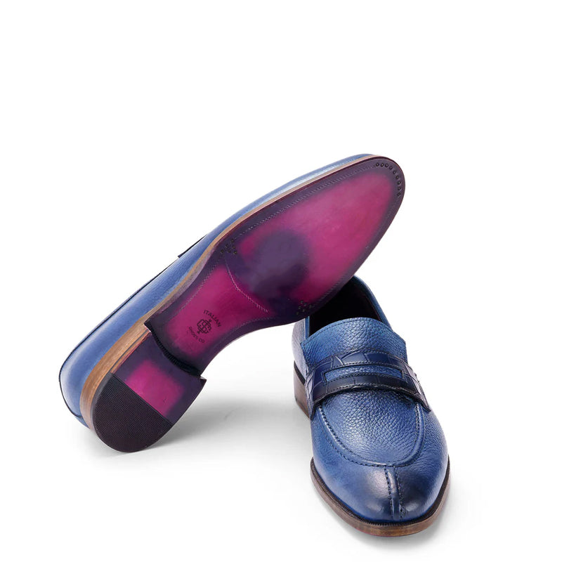 Men Split Toe Leather Loafer Purple Shoe