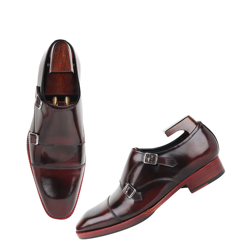 Classic Design Patina Leather Double Monk Shoe Burgundy