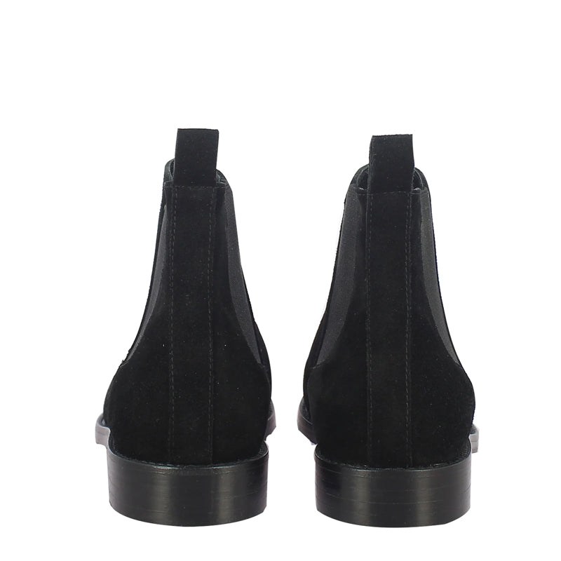 Men Suede Mid-Top Leather Chelsea Boot Black