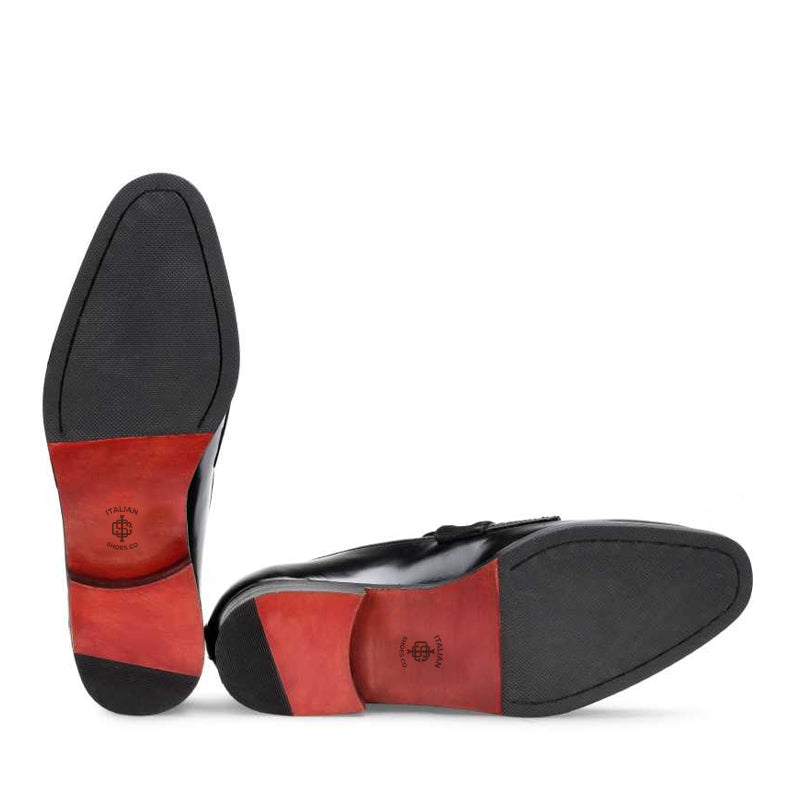 Patent Shiny Leather Double Monk Strap Black Shoe