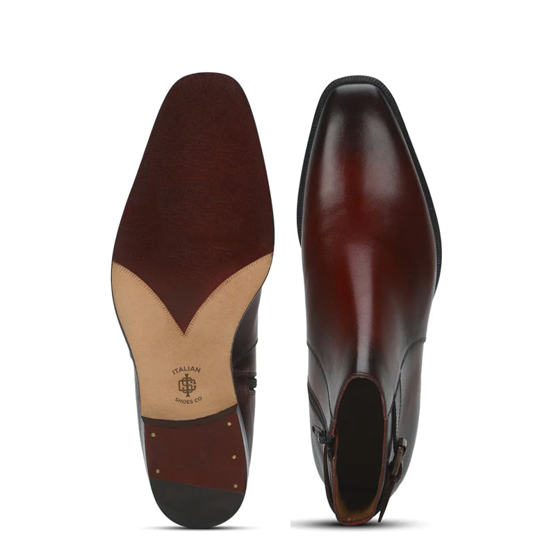 Men Solid Leather Side Zipper Black Boot With Buckle