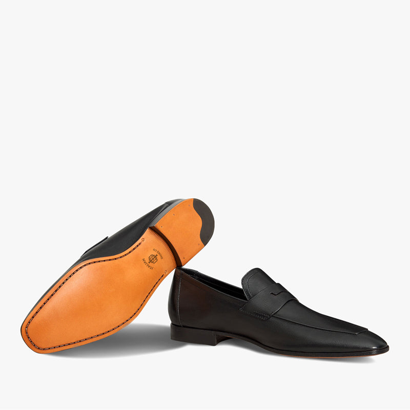 Men Handmade Plain Leather Blue Loafer