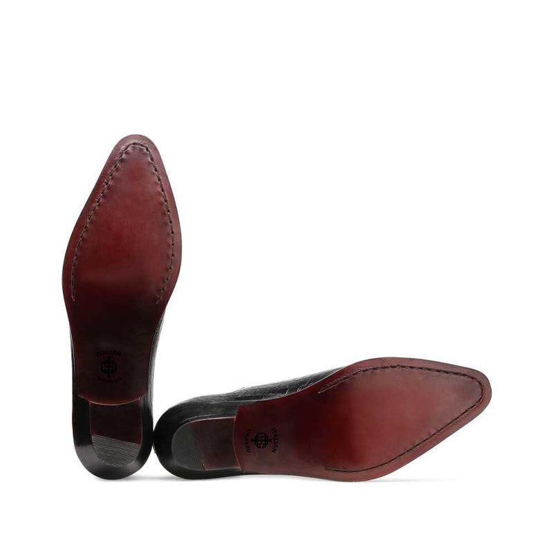 Men Handmade Croco Texture Leather Oxford Black Shoe