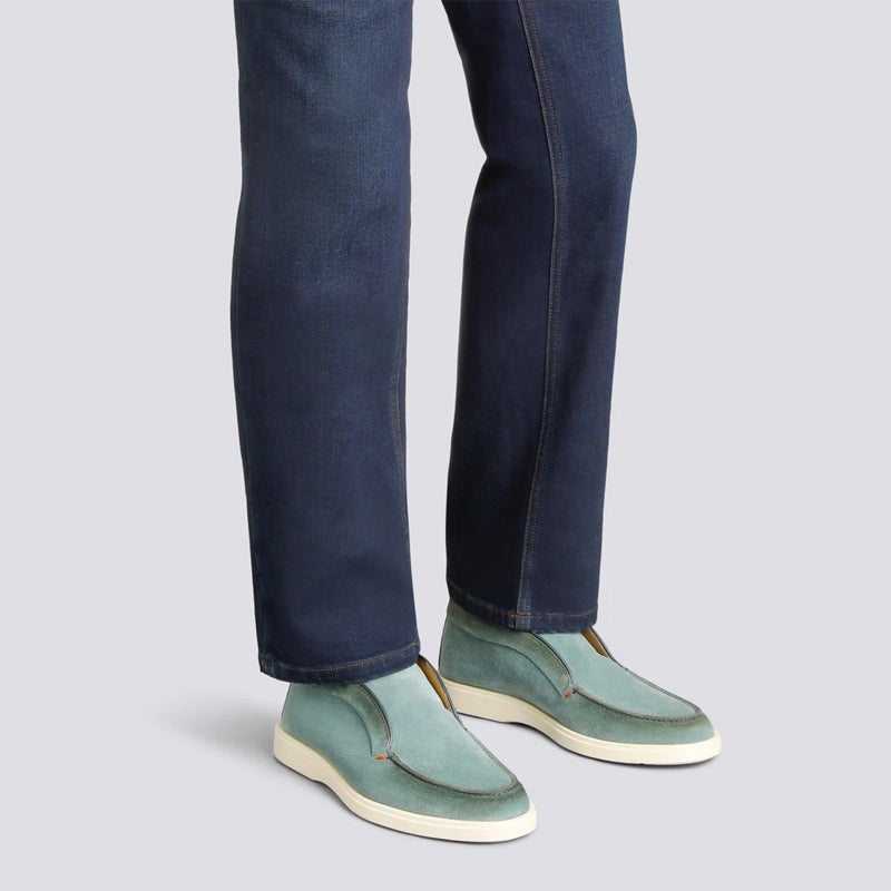 Olive Green Suede Loafer For Men