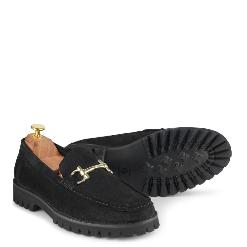 Suede Leather With Horse-bit Buckled Blue Loafer