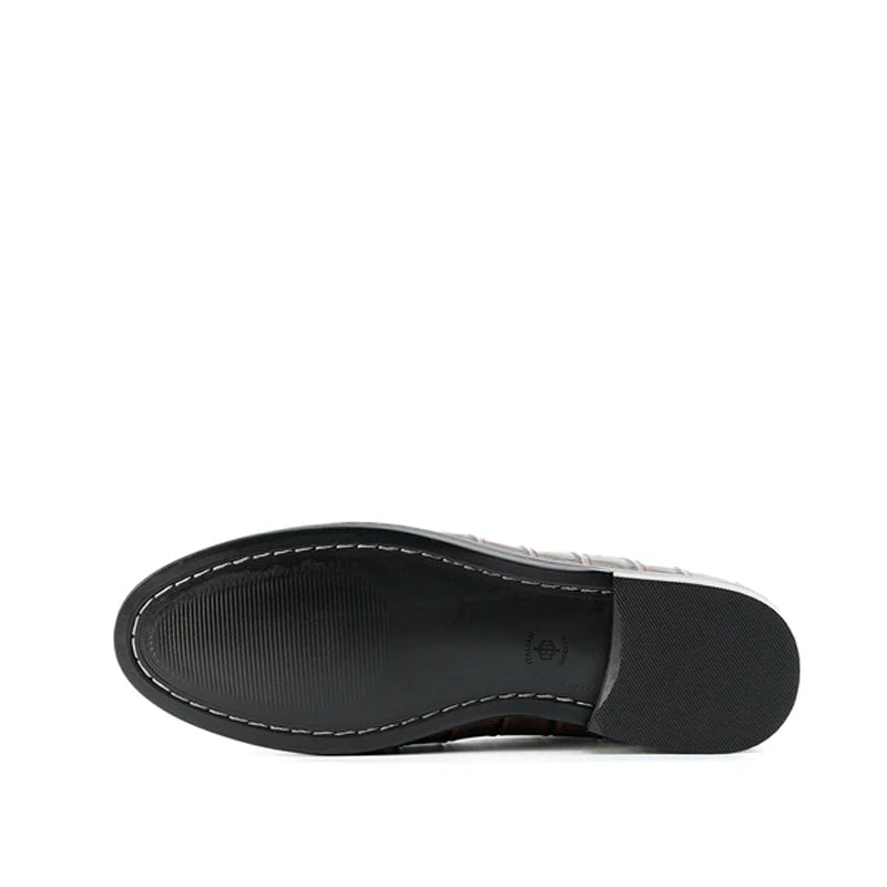 Croc Effect Slip-On Leather Loafers