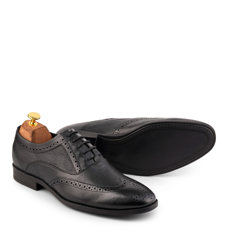 Wingtip Handmade Solid Leather Oxford Shoe Black