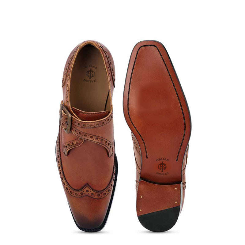 Leather Single Monk Strap Tan Shoe For Men