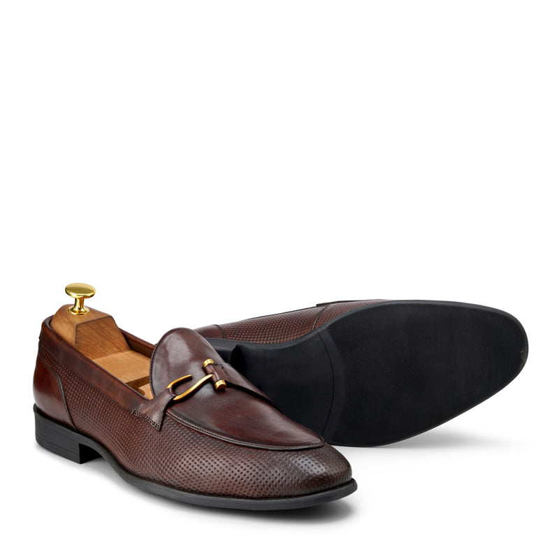 Luxury Pure Leather Brown Loafer With Side Hook