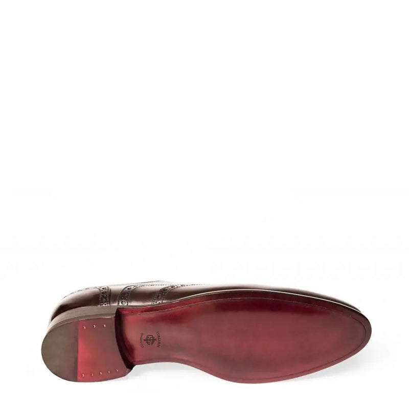 Men Wingtip Shiny Leather Oxford Burgundy Shoe